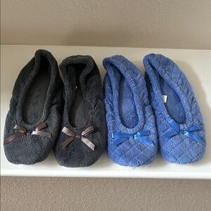 Cozy Gray and Blue Slippers with Bows
